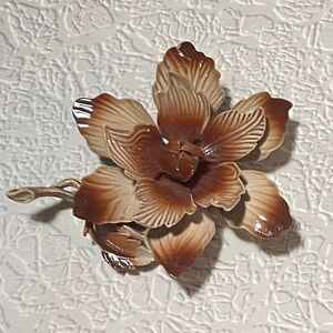 Vintage Brooch Hedy Brown Signed Enamel Flower Stunning